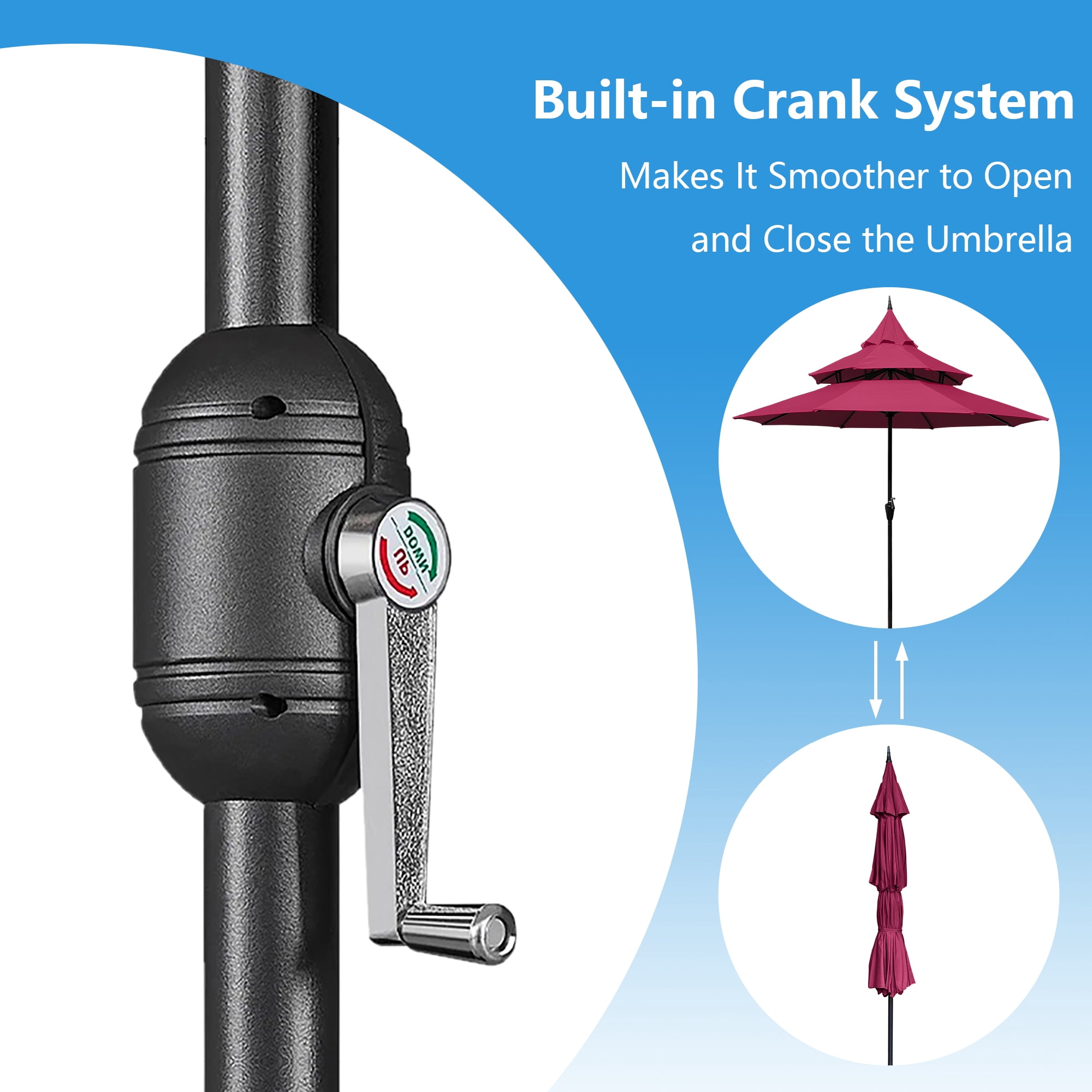 Abble 9ft Patio Umbrella with Crank 3-Tier Pagoda Outdoor Market Umbrella with 8 Ribs for Garden Deck Backyard Pool, Burgundy