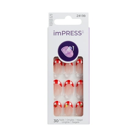 KISS imPRESS Design  Press on Nails, Hearts Aflutter, Red, Short Oval, 30 Count