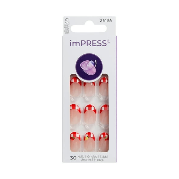 KISS imPRESS Design  Press on Nails, Hearts Aflutter, Red, Short Oval, 30 Count