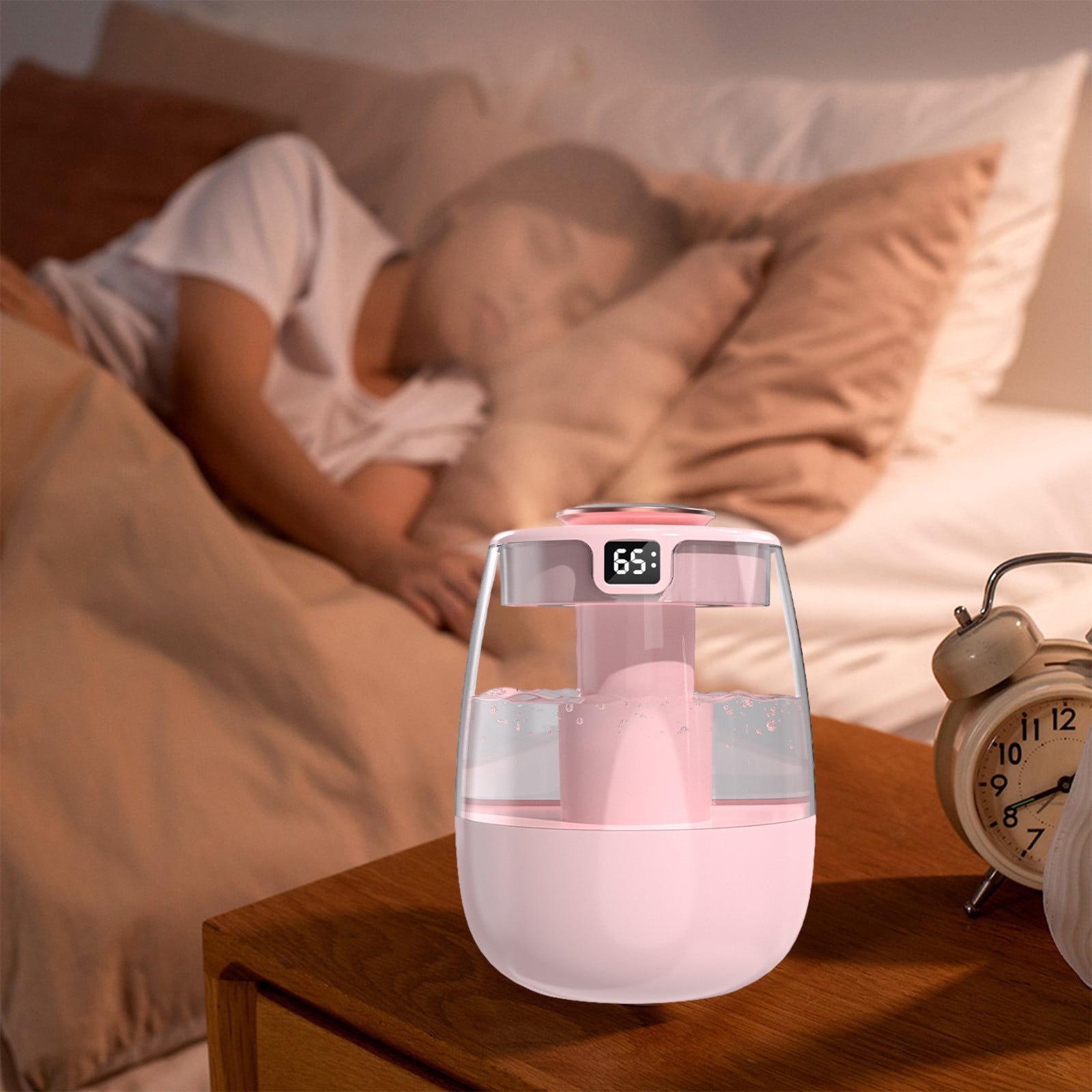 USB Humidifier with Humidity Display, Quiet Cool Mist, 2L Capacity, Easy to Clean, Continuous/Intermittent Mist Modes, Night Light, for Bedroom Office Plants Travel Car