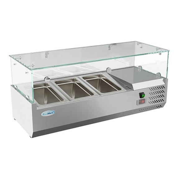 Pemberly Row Glass/Stainless Steel Refrigerated Countertop Prep Rail in Silver