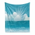 thumbnail image 1 of Cloud Soft Flannel Fleece Throw Blanket, Calming Scene of Rising Sun and Flying Seagulls over the Ocean, Cozy Plush for Indoor and Outdoor Use, 50" x 70", Azure Blue Baby Blue, by Ambesonne, 1 of 6