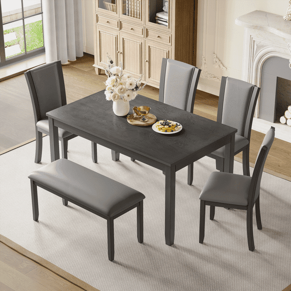 [Dining Sets - Wooden Grey - 6-Person - Easy Assembly for Dining Room]