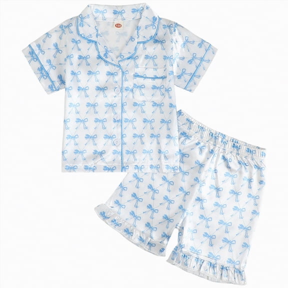 Gubotare Pajama Set for Girls Short Sleeve Big Girls Tie Dye Pajamas Tee & Shorts 2-Piece Clothes Set Cute Jammies 5T 6T (Sky Blue,5-6 Years)