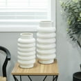 thumbnail image 2 of CosmoLiving by Cosmopolitan Modern Ceramic White Decorative Vase, Set of 2 16"W x 12"H with Ring Ribbing Design, 2 of 7