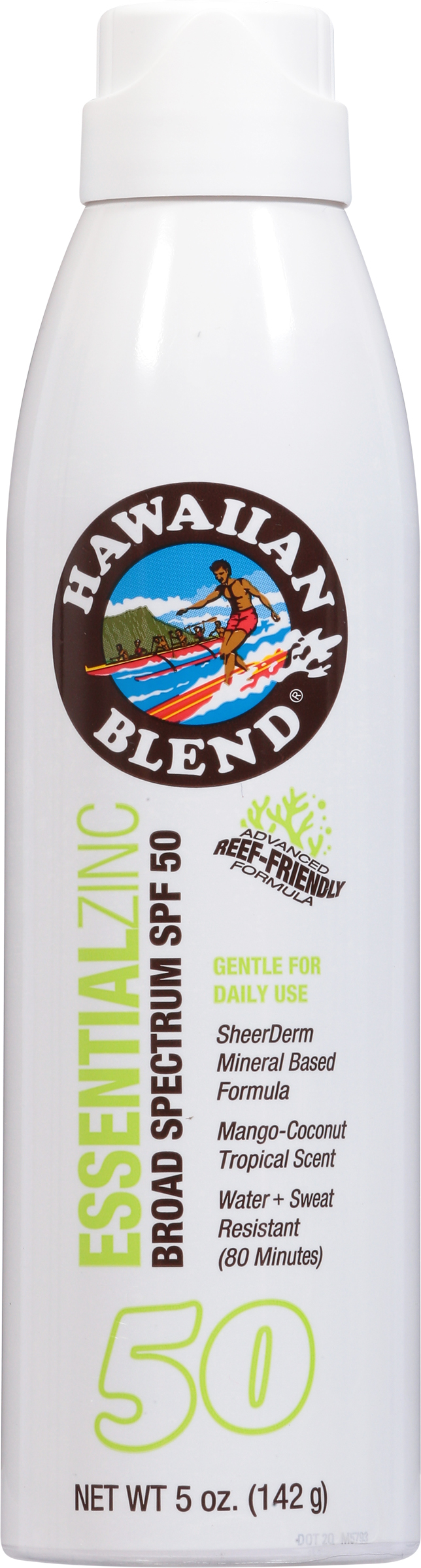 Hawaiian Blend Essential Zinc Broad Spectrum SPF 50 Mango-Coconut Tropical Scent Sunscreen 5 oz