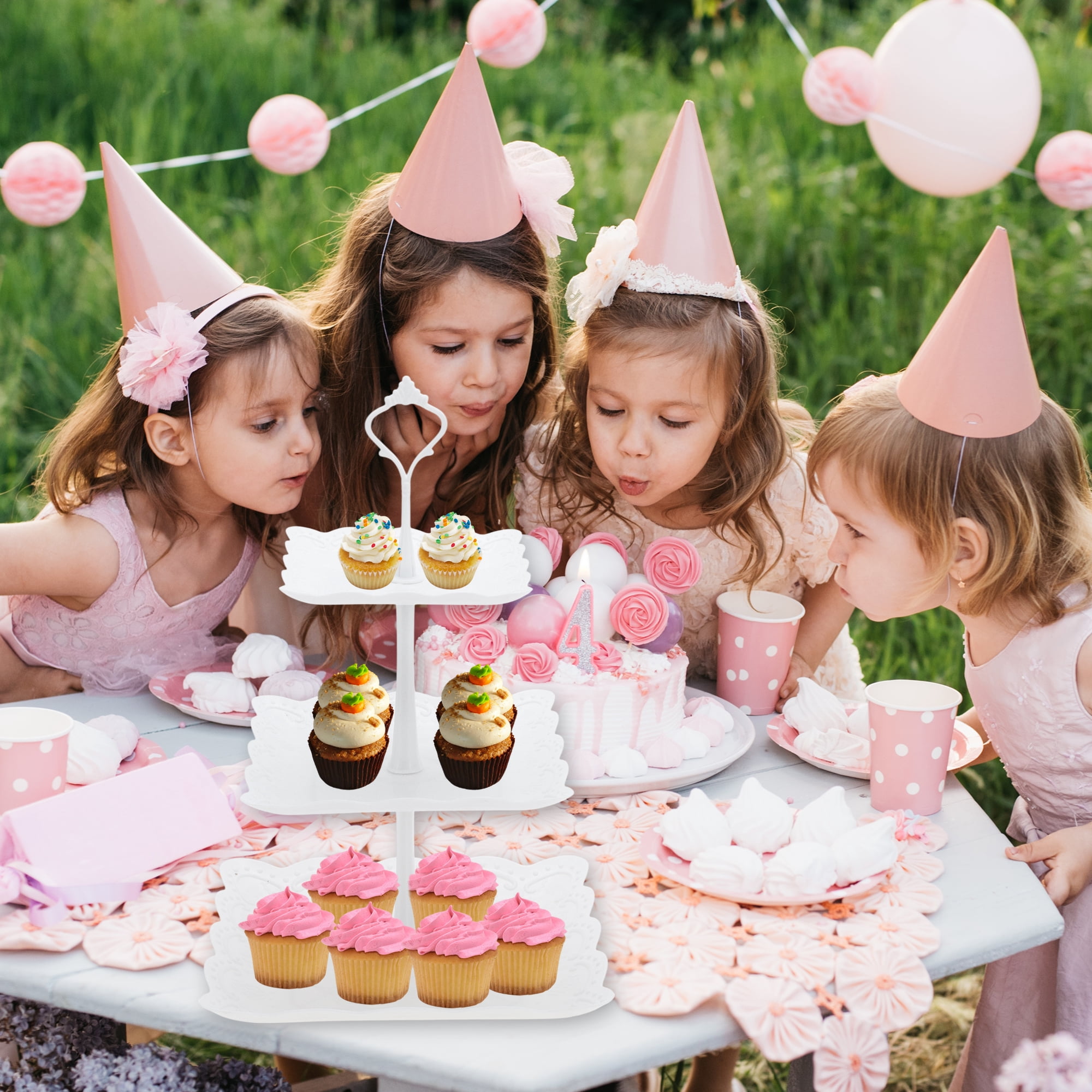 Unique Bargains 3 Tier Cupcake Stand Holder Square Tower with Tiered Serving Tray