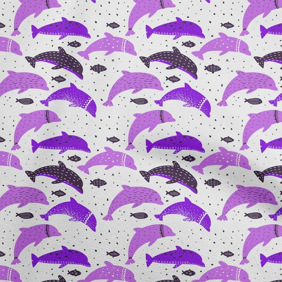 oneOone Polyester Spandex Purple Fabric Beach Dolphin Sewing Material Print Fabric By The Yard 56 Inch Wide