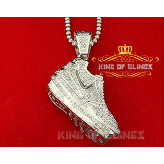 King of Bling's Real 0.33ct Diamond 925 Sterling Silver SHOES Charm Necklace Pendant in White