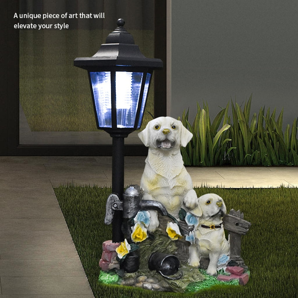 Weatherproof Dog Figure Solar Lanterns for Front Yard Home Garden Art Sculpture