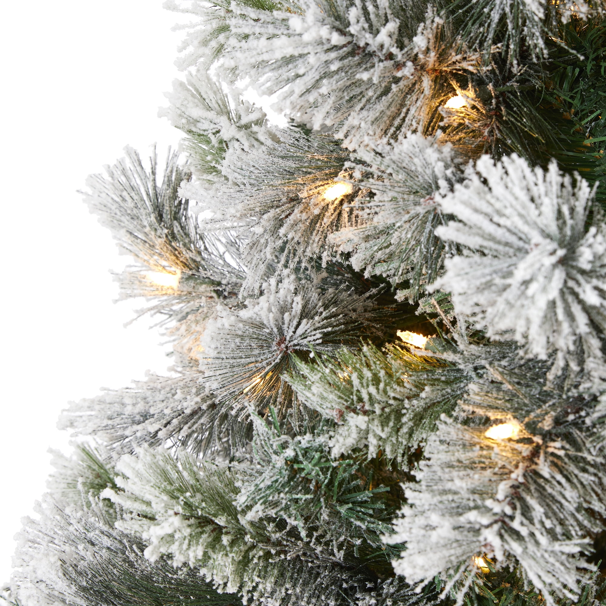 Nearly Natural Clear Prelit 500 LED Green Flocked Pine Flocked Oregon Pine Artificial Christmas Tree, with 1172 Bendable Branches 8'