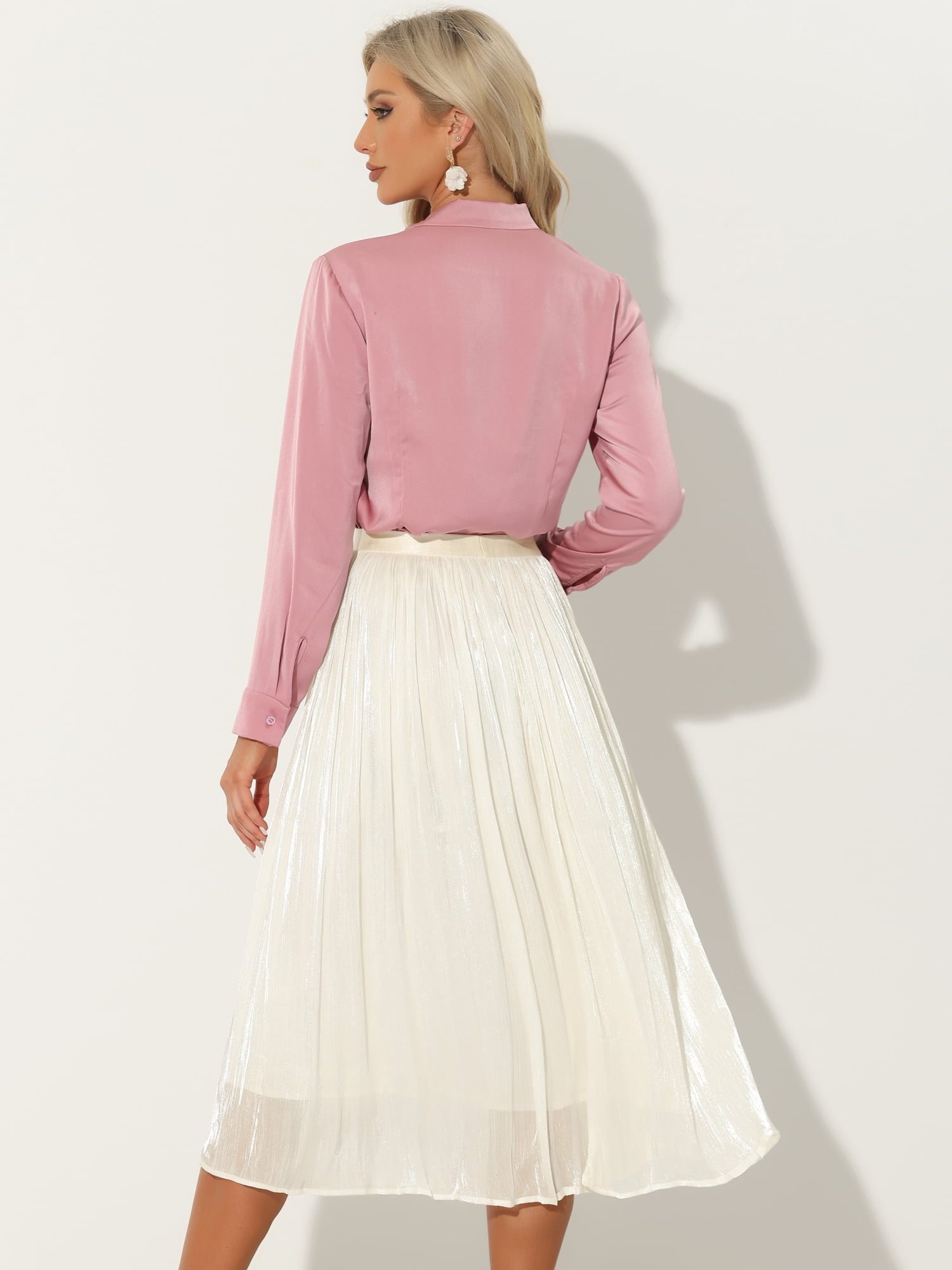 DARING DIVA Women's High Elastic Waist Skirt Swing Pleated Midi Skirts S White
