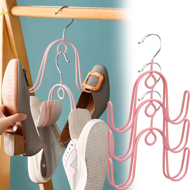 Cintres Décoratifs, Étendoir à Chaussures en Acier Inoxydable Design à Double Crochet Cintres Connectables pour Balcon Extérieur