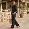 thumbnail image 6 of Women's Batwing Sleeve Linen Cotton Two Piece Set – Casual Shirt & Wide Leg Pants Outfit, Embrace the Trend, 6 of 7