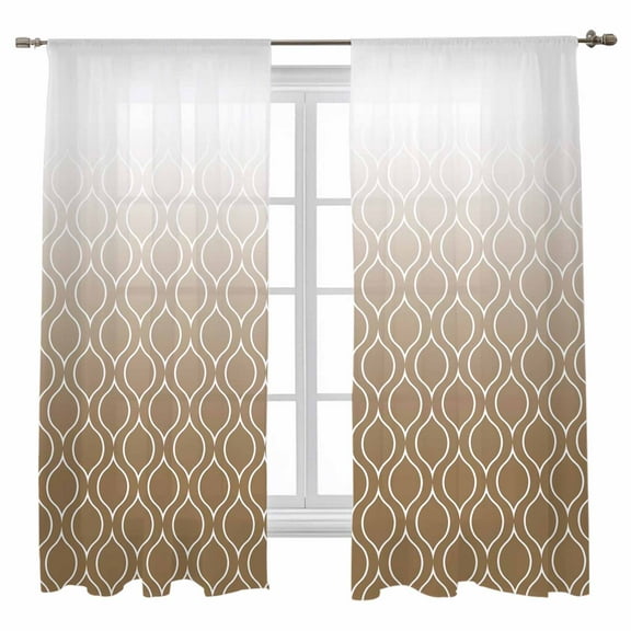 Sheer Curtains 63 inches Long, Abstract Art Classic Brown Line Gradient Modern Light Filtering Sheer Window Curtains Rod Pocket Voile Drapes for Bedroom Living Room, 52"W x 63"L 2 Panels