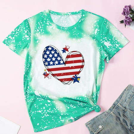 

WHLBF Parent-child Summer Independence Day Mother s Day Short Sleeve T-shirt Mother-daughter Suit Green 4(S)