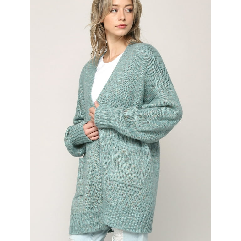 Made by Johnny Women's Kimono Long Sleeve Batwing Open Front Chunky Knit  Cardigan Loose Sweater with Pockets L JADE