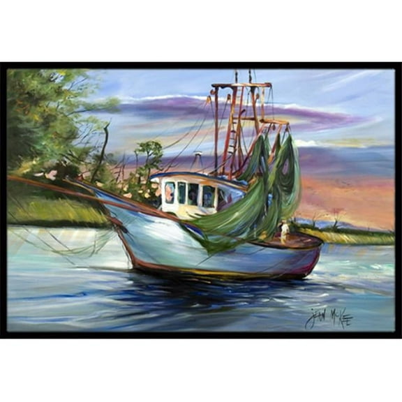 Carolines Treasures  Jeannie Shrimp Boat Indoor & Outdoor Mat- - 18 x 27 in.