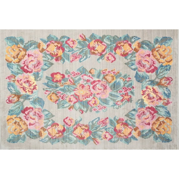Ahgly Company Machine Washable Indoor Rectangle Traditional Pale Silver Gray Area Rugs, 2' x 5'