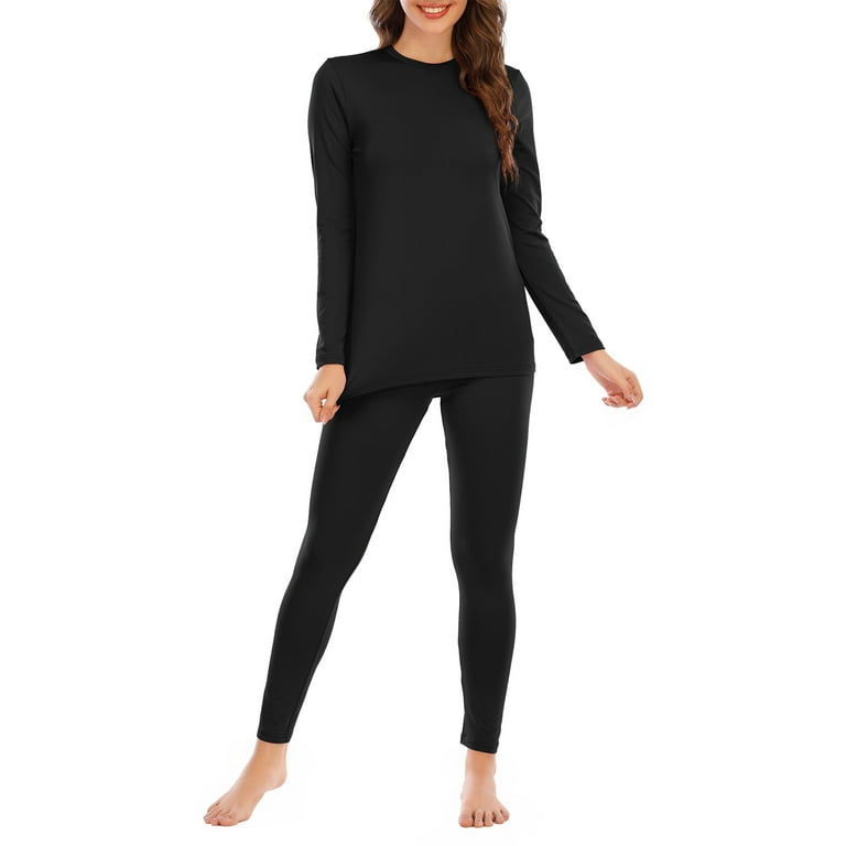 Zando Lightweight Thermal Underwear for Women Ultra-Soft Base Layer Women  Cold Weather Womens Thermals Top and Bottom Set Black M 