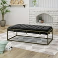 thumbnail image 2 of Upholstered Velvet Ottoman Bench with Brass Finish, Black, 2 of 9