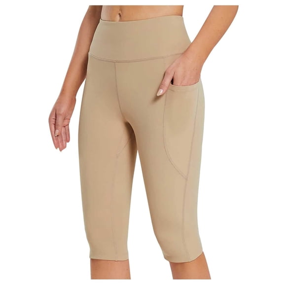 GEWSEY Womens Work Capri Pants High Waisted Tummy Control Yoga Golf Capris Stretch Business Casual Crop Trouser with Pockets (Khaki, S)