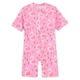 thumbnail image 3 of CHICTRY Kids Girls Printed One Piece Boyleg Swimsuits Short Sleeve Zip Up Rash Guard Wetsuits Pink Swan XL/3, 3 of 7