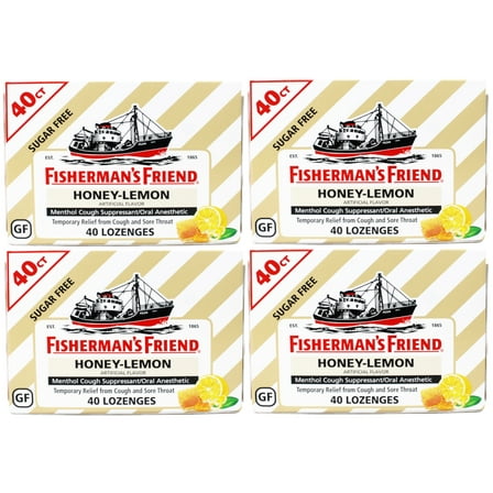 Fisherman's Friend Cough Drops, Cough Suppressant and Sore Throat Lozenges, Sugar Free Honey-Lemon, (4 Packs of 40)