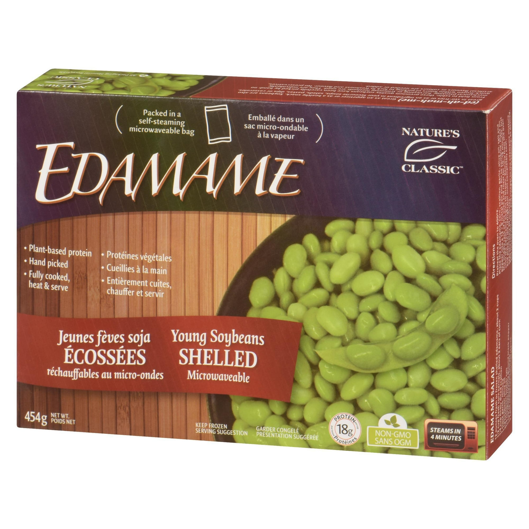 Jeunes fèves soja écossés Edamame de Nature's Classic Allen Family Foods 454g réchauffables au micro-ondes, 454g micro-ondes