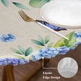 thumbnail image 3 of Purple Hydrangea Round Tablecloth, Fitted Table Cover with Elastic for 55"-60" Round Tables, Spring Eucalyptus Butterfly Rustic Burlap Table Cloth Outdoor Indoor Dinning Party Waterproof Tablecloths, 3 of 7