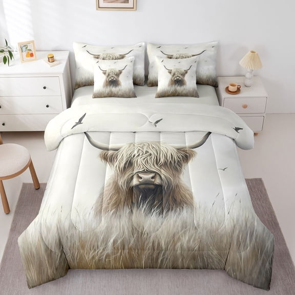 Castle Fairy Highland Bull Twin Bedding Sets,Western Animal Bedding Comforter Set