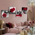 thumbnail image 3 of Red Rose Wall Decor Bathroom Pictures Flower Artwork for Couples Bedroom Vintage Black and White Canvas Wall Art Romantic Floral Posters Painting Living Room Kitchen Home Decorations 16x16" 4 Pieces, 3 of 6