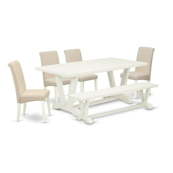 East West Furniture V-Style 6-piece Wood Dining Room Set in Linen White