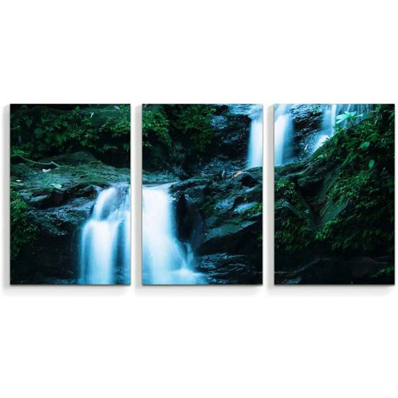 IDEA4WALL 3 Piece Nature Canvas Wall Art Waterfall in Forest Canvas Prints Modern Home Wall Decor, 24"x36"