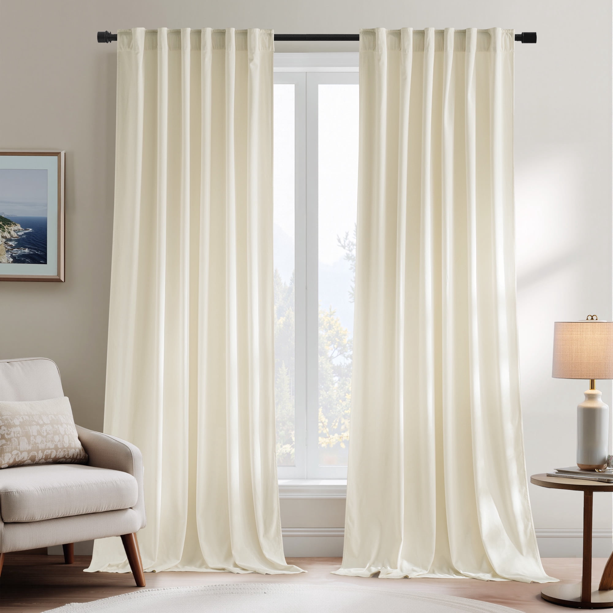 NICETOWN Velvet Curtains, Thermal Insulated Drapes Rod Pocket/Back Tab Room Darkening Sound Reducing Luxury Velvet Window Curtains for Living Room, Ivory White, 52"x84", 2 Panels