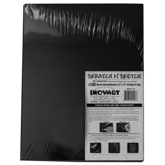 Inovart Skratch N' Sketch Scratchboards - 11" x 14", Pkg of 12
