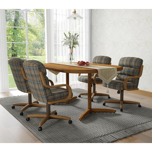 Chromcraft Casual 5-Piece Dining Table Set with Expandable Table and 4 Swivel-Tilt Caster Chairs, Rumley Galaxy