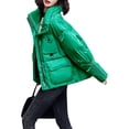 thumbnail image 3 of hirigin Women Winter Jacket, Long Sleeve Stand Collar Zipper Closure Solid Warm Casual Outwear, 3 of 6