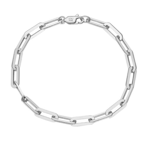 Solid 925 Sterling Silver Paper Clip Bracelet, 3mm Width 7 Inch Paperclip Chain Italy