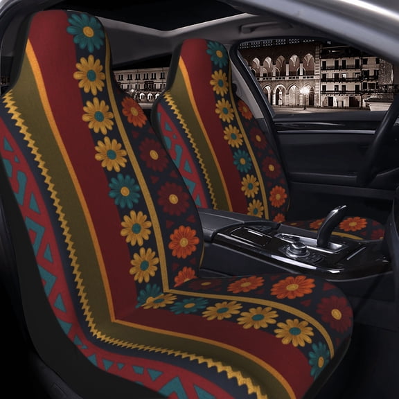 1 Pcs Embroidered Floral Stripe Fabric Car Seat Covers for Women Men Automotive Rear Front Seat Protector for Cars, SUVs , Sedans and Trucks