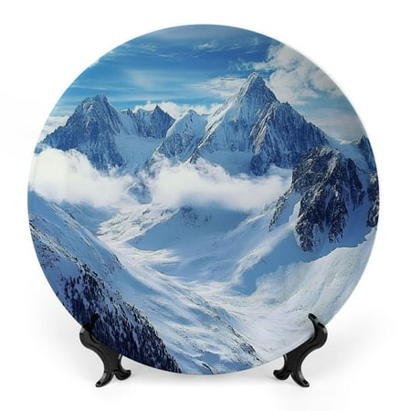 

FUMJ Mountain Range Snow Clouds Ceramic Decorative Plate for Home Office Wall Decor Room Decoration 10x10inch