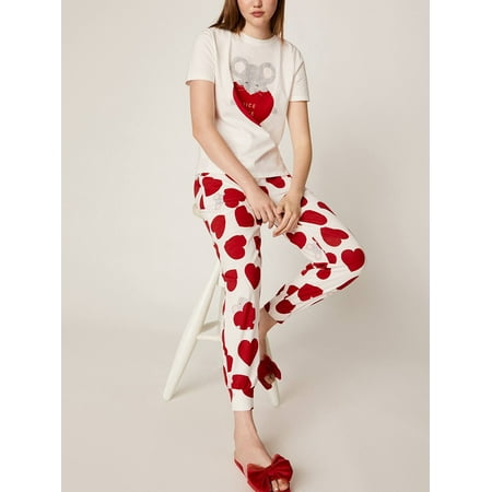 

FridayIn Casual Round neck Heart pattern Basic fitness Female Pajama