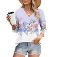 thumbnail image 7 of Jsaierl 3/4 Length Sleeve Tops for Women Summer V Neck Shirts Fashion Graphic Petite Blouses Soft Elegant T-shirts Top S-2XL, 7 of 7
