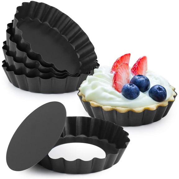 5 Inch Quiche Pans with Removable Bottom, Non-Stick, Fluted Sides, Mini Tart Pans, Round Shape, 6