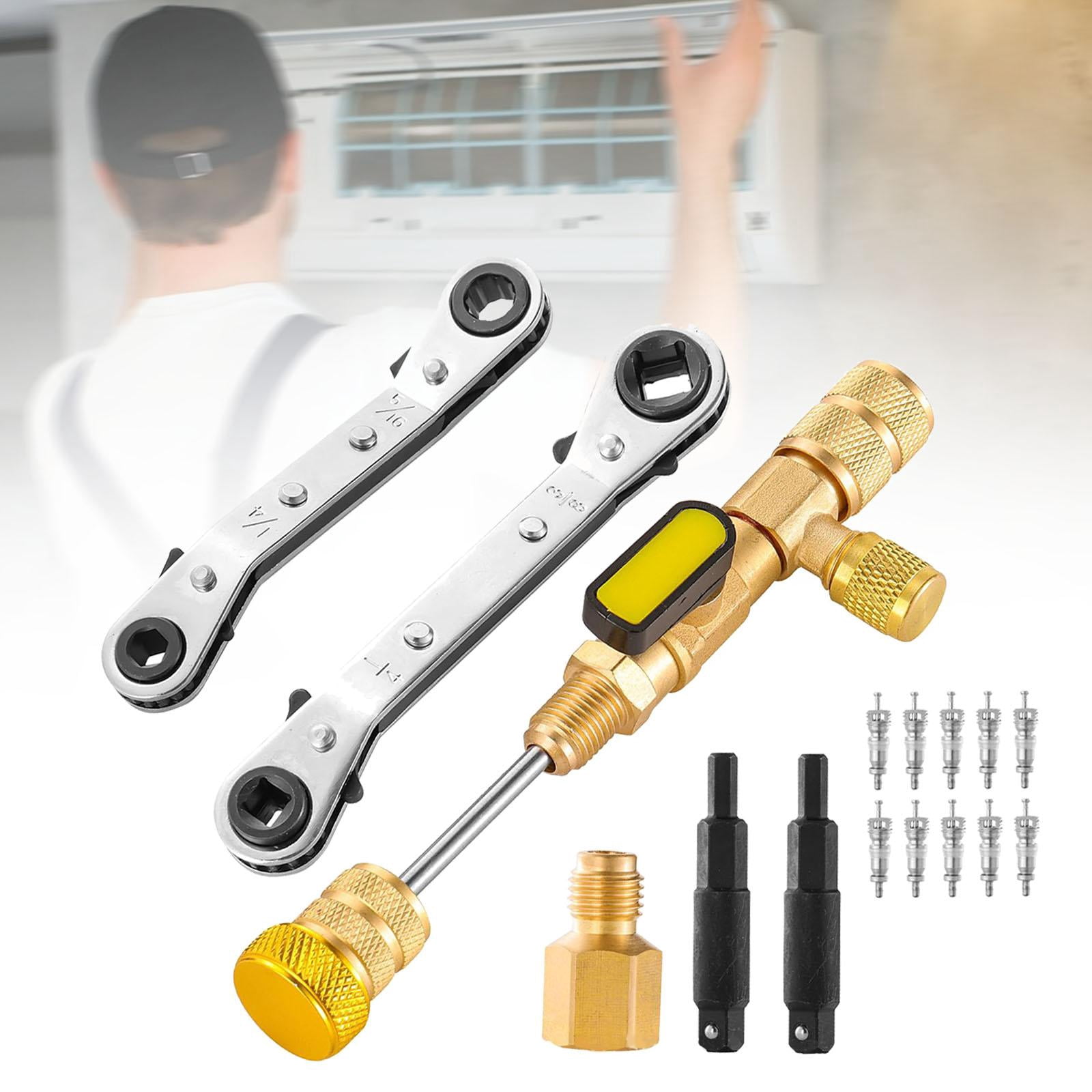 funtasica Valve Core Remover and Installer Tool Service Wrench,10 Valve Cores,Double Size SAE 1/4 and 5/16 Port for Air Conditioners