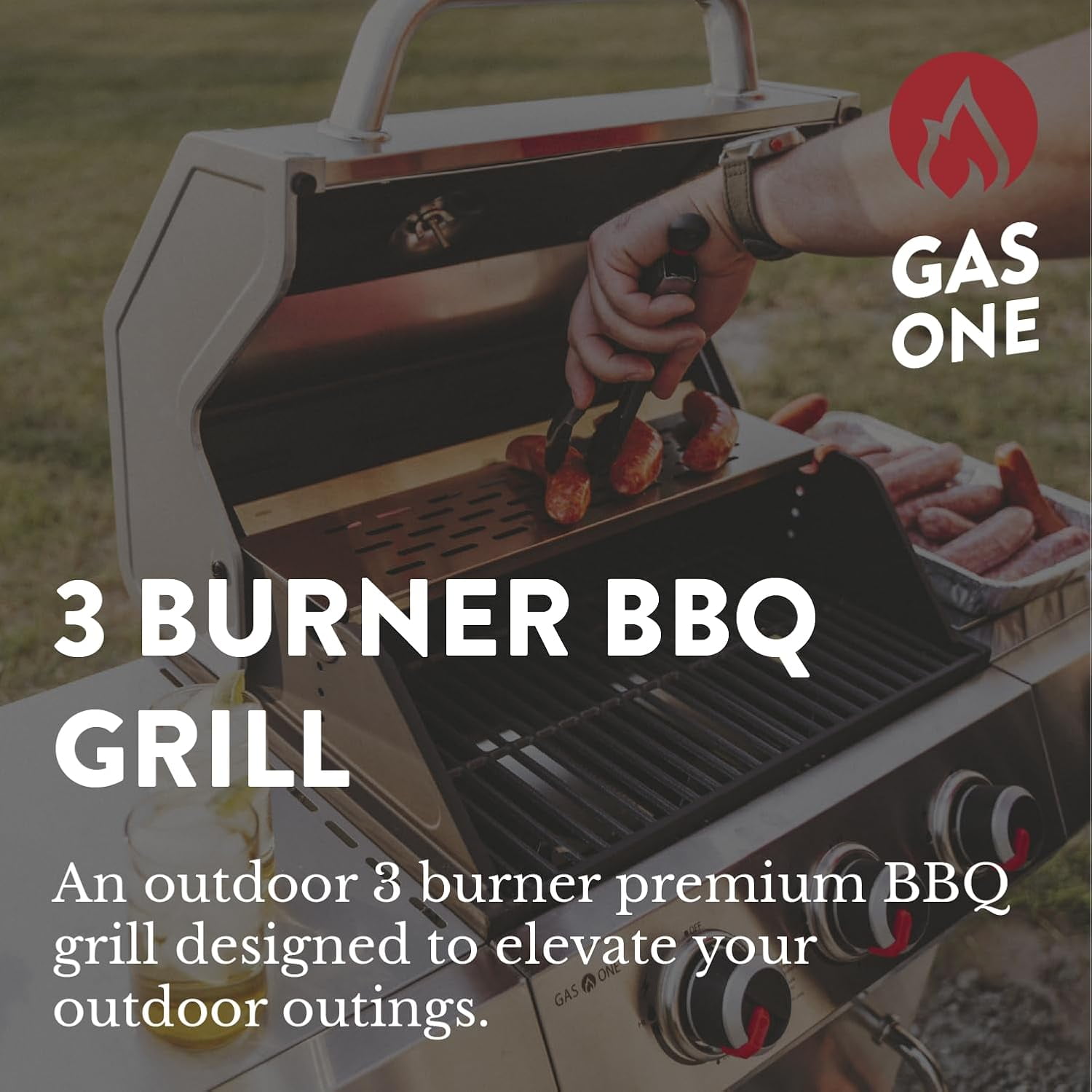 GasOne Deluxe 3 Burner Stainless Steel– Outdoor Cabinet Style with Side Burner - Wheels
