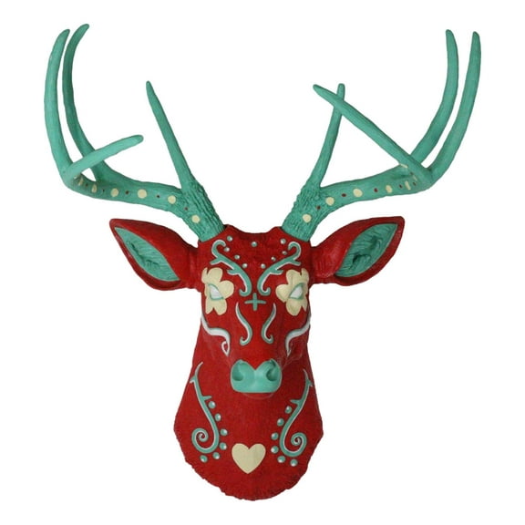 Day of The Dead Red Sugar Skull 8 Point Buck Stag Deer Wall Head Bust Decor 20"H