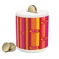thumbnail image 1 of Retro Piggy Bank, Vibrant Colors Striped Pattern with Circles Vintage Geometric Illustration Print, Ceramic Coin Bank Money Box for Cash Saving, 3.6" X 3.2", Pink Red Orange, by Ambesonne, 1 of 4