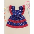 thumbnail image 2 of Bagilaanoe 4th of July Dress for Toddler Baby Girl Star Print Ruffle Sleeveless A-line Dresses 6M 12M 18M 24M 3T 4T Kids  Independence Day Patchwork Skirt, 2 of 8