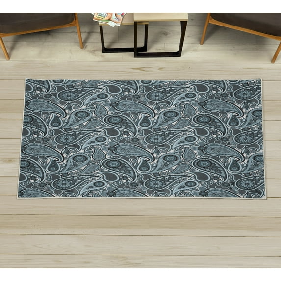 Mandala Decorative Rug, Iranian Pattern Traditional Paisley Design Welsh Pears Oriental Illustration, Quality Carpet for Bedroom Dorm and Living Room, 6 Sizes, Blue Grey, by Ambesonne